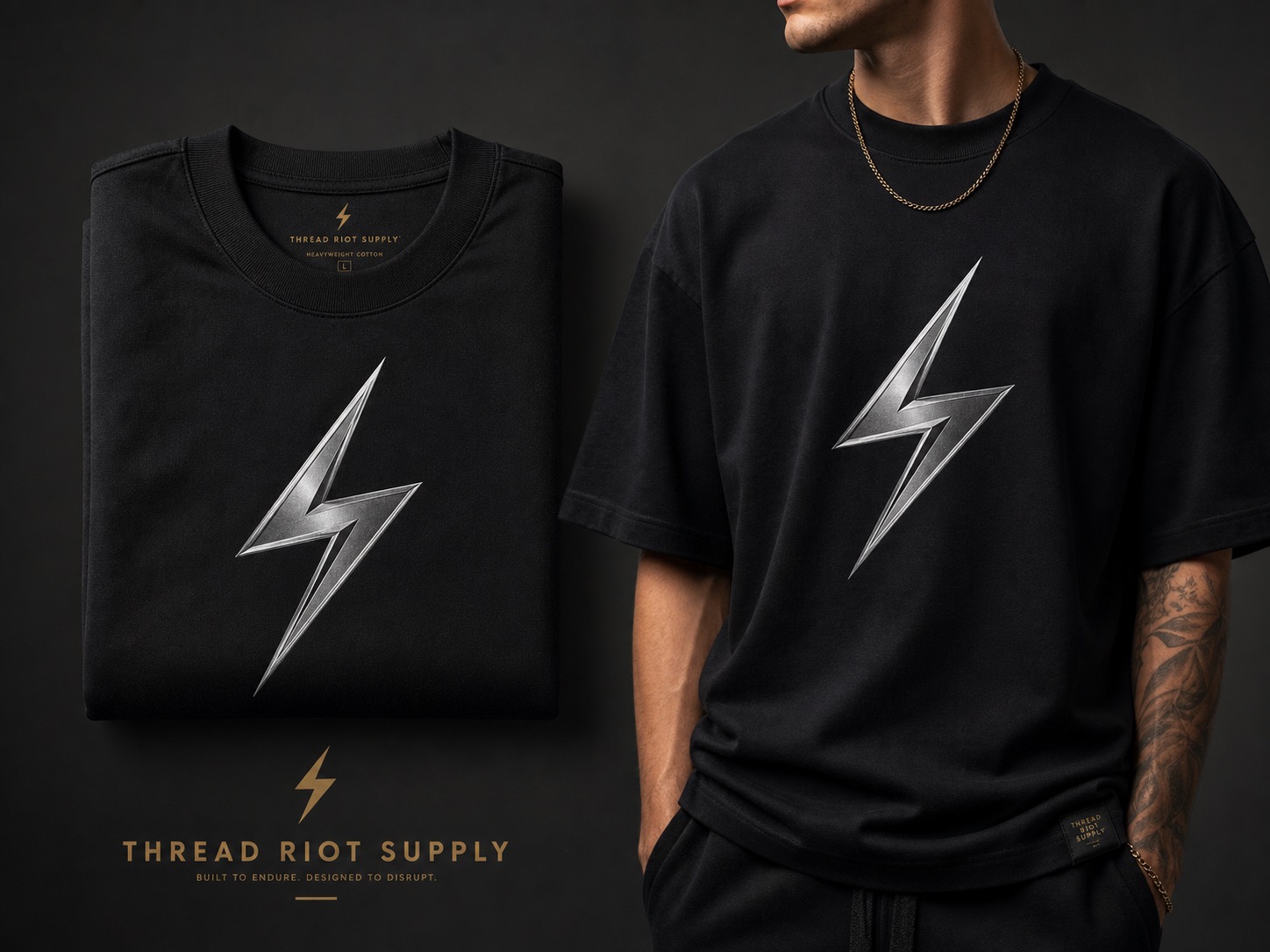 Thread Riot Supply black t-shirt merch mockup