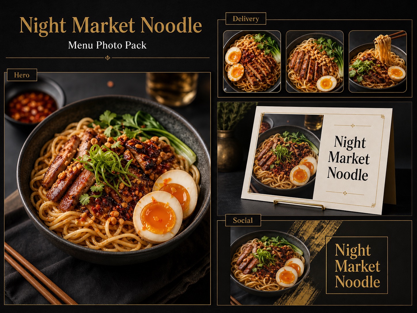 Night Market Noodle menu photography pack output board